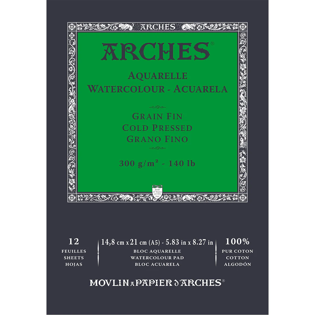 Arches Aquarelle Cold Pressed Pad 14.8 x 21 Natural White