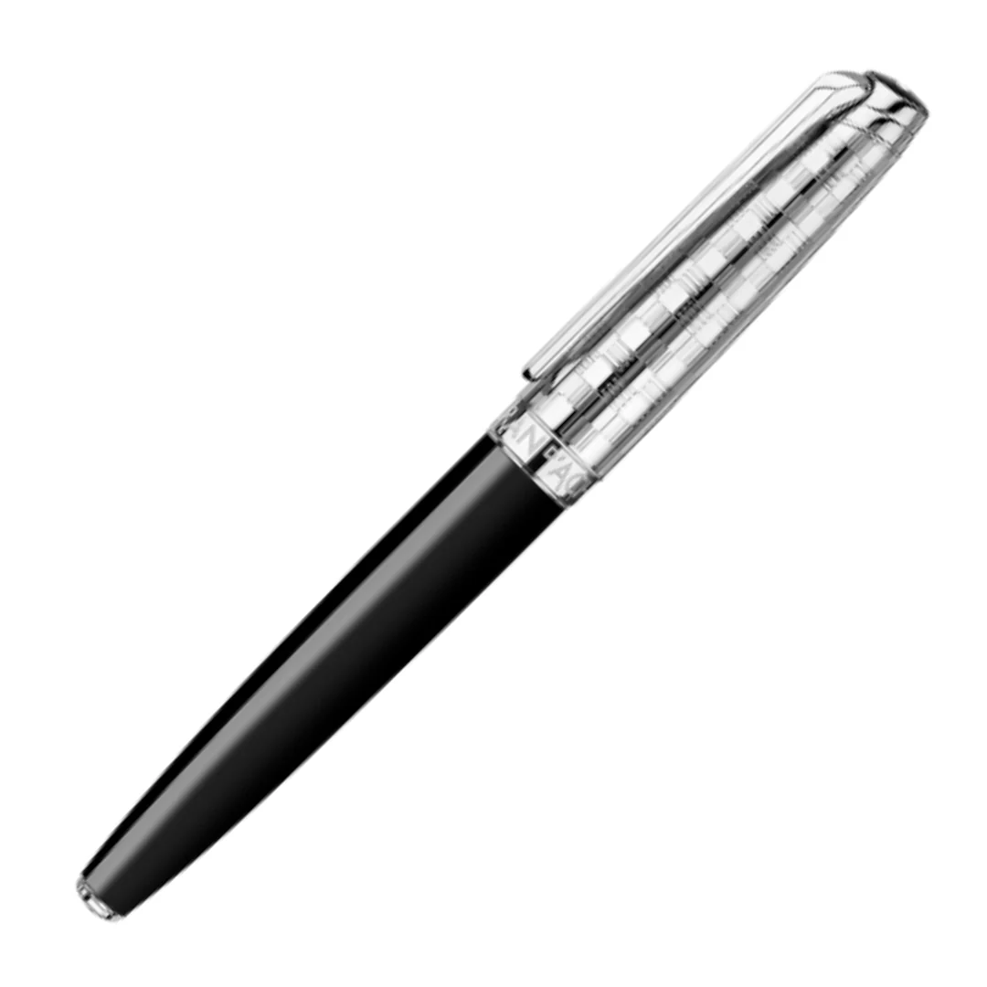 Caran d'Ache Leman Fountain Pen Damier Silver Plated with Leather Case - Image 2