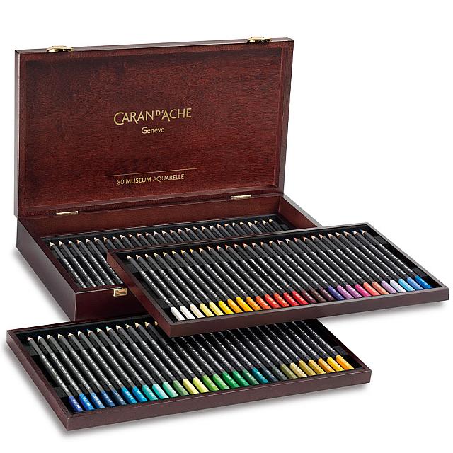 Caran d'Ache Museum Aquarell Watercolour Pencil Wooden Box of 76 Assorted + 3 Technalo + 1 Grafwood