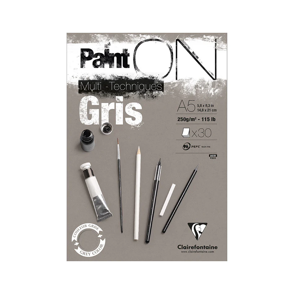 Clairefontaine Paint On Glued Pad Grey A5