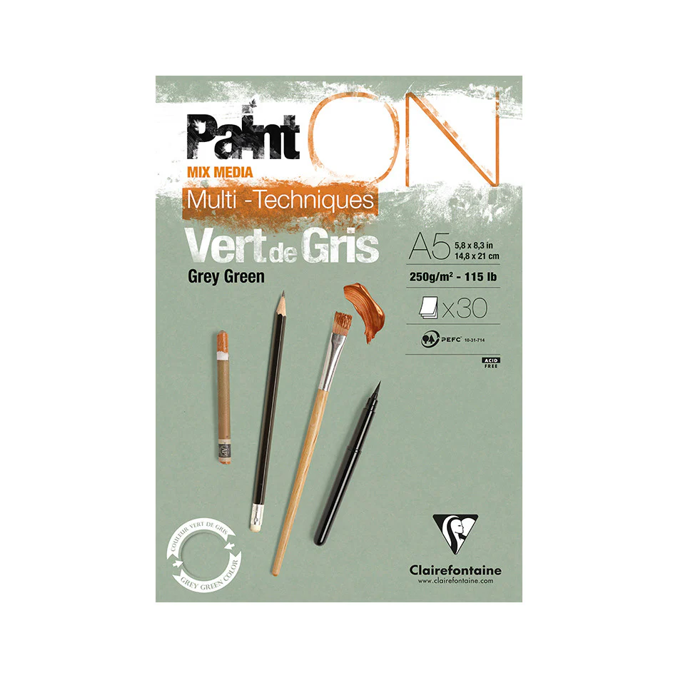 Clairefontaine Paint On Pad Grey Green A5