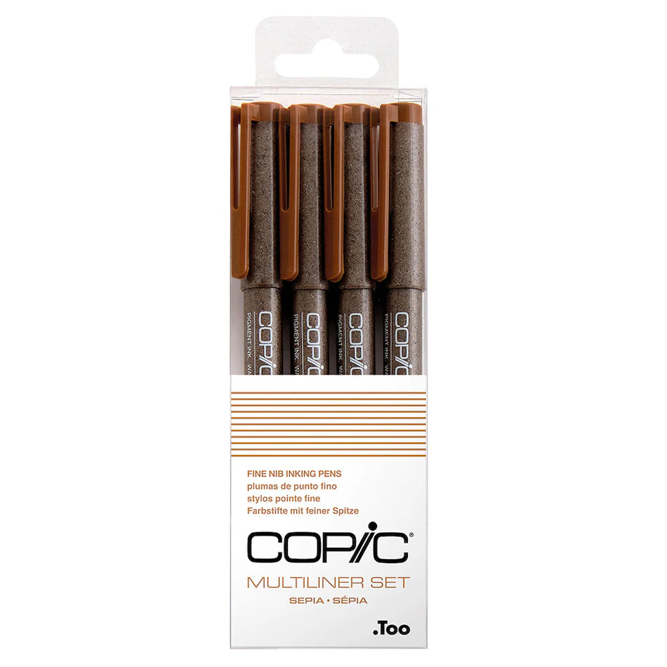 Copic MultiLiner Drawing Pen Set of 4 Sepia