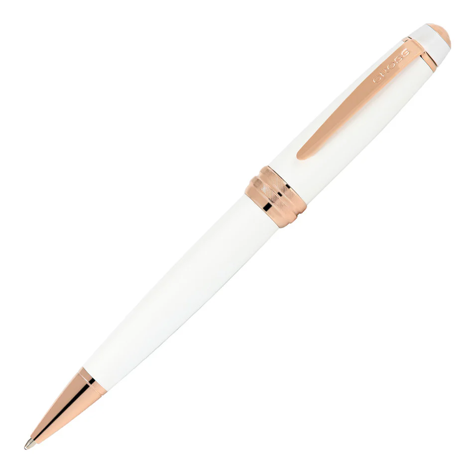Cross Bailey Ballpoint Pen White Lacquer with Rose Gold Trim