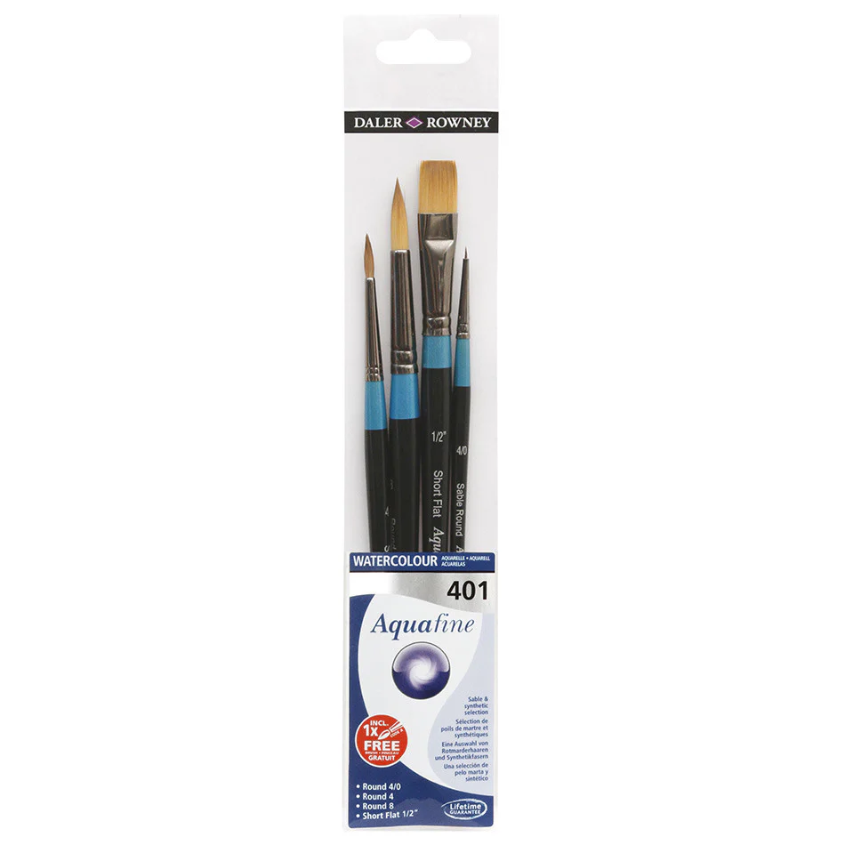 Daler-Rowney Aquafine Watercolour Brush 401 Wallet of 4