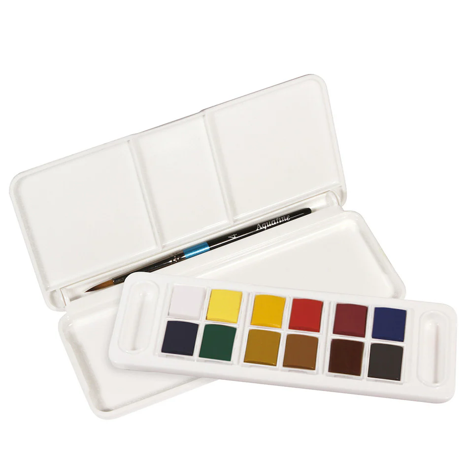 Daler-Rowney Aquafine Watercolour Paint Half-Pan Travel Set of 12
