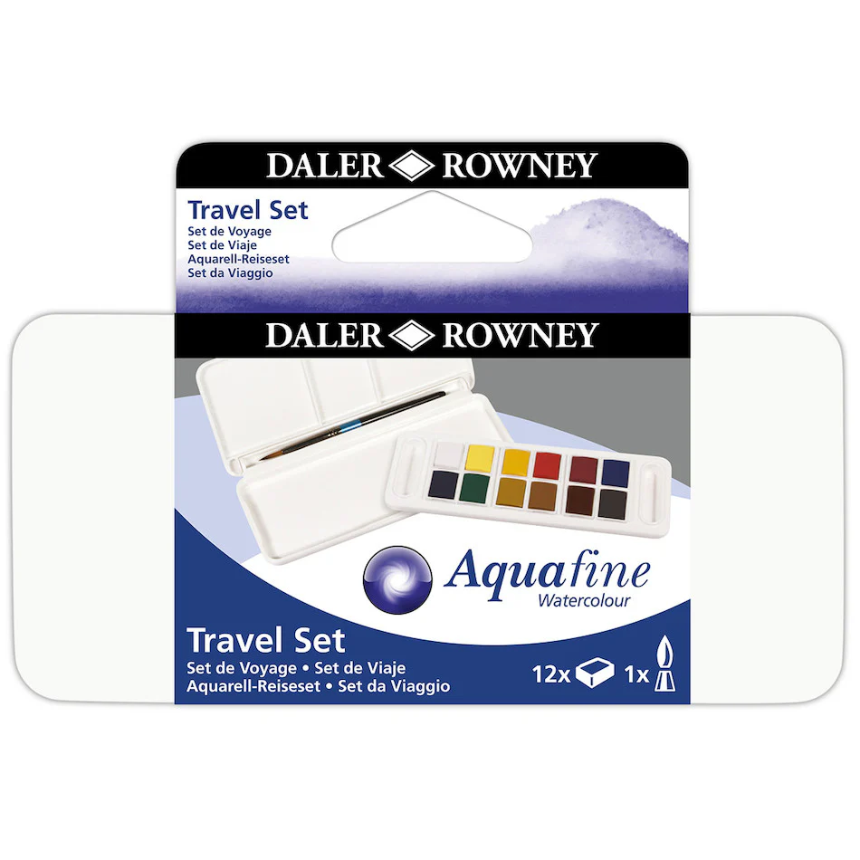 Daler-Rowney Aquafine Watercolour Paint Half-Pan Travel Set of 12 - Image 2