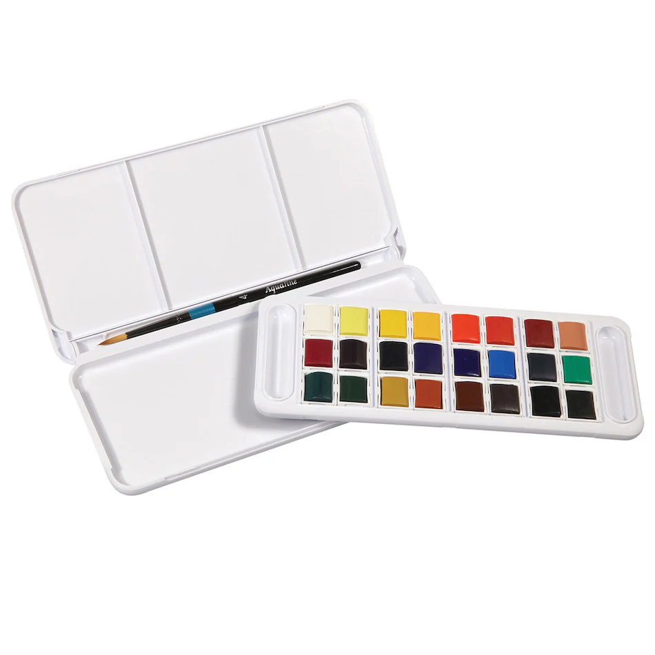 Daler-Rowney Aquafine Watercolour Paint Half-Pan Travel Set of 24