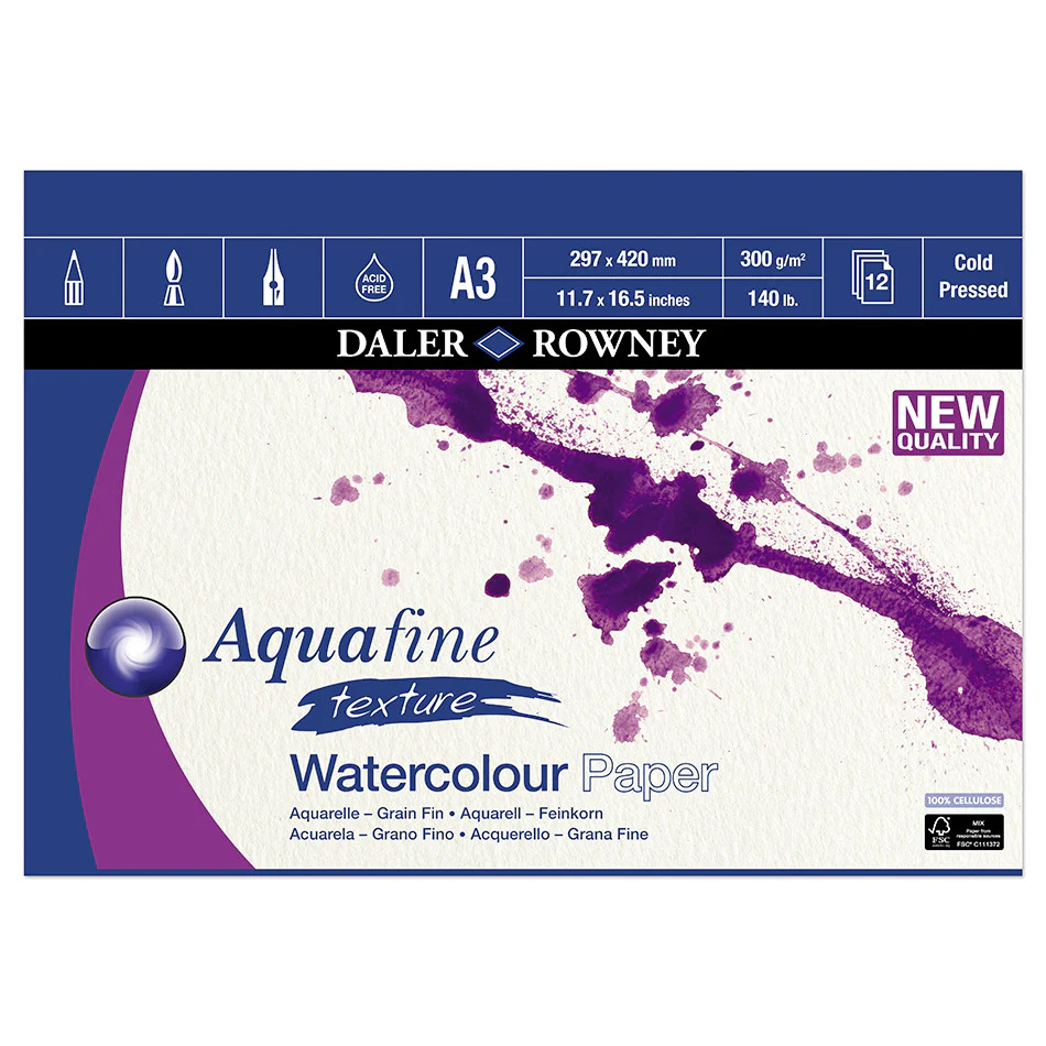 Daler-Rowney Aquafine Watercolour Texture Pad A3 12 Sheets