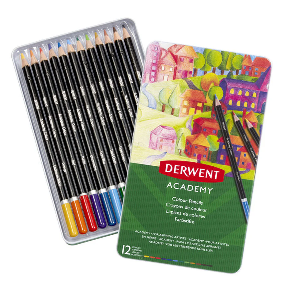 Derwent Academy Colouring Pencils Tin of 12 Assorted
