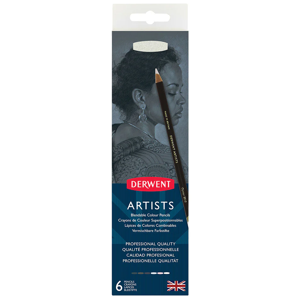 Derwent Artists Coloured Pencils Black and White Tin of 6