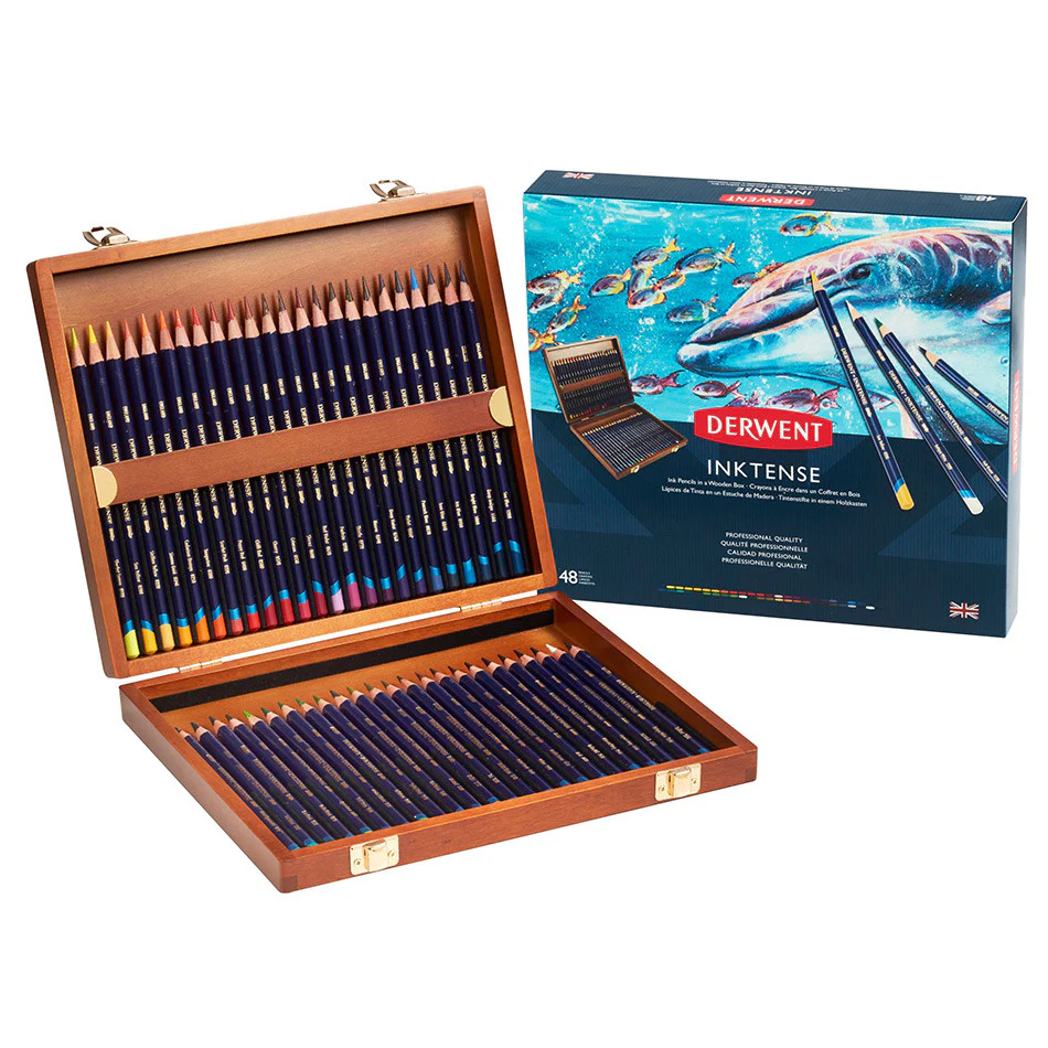 Derwent Inktense Coloured Pencils Wooden Box of 48