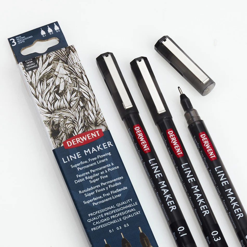 Derwent Line Maker Drawing Pen Black Set of 3 - Image 2