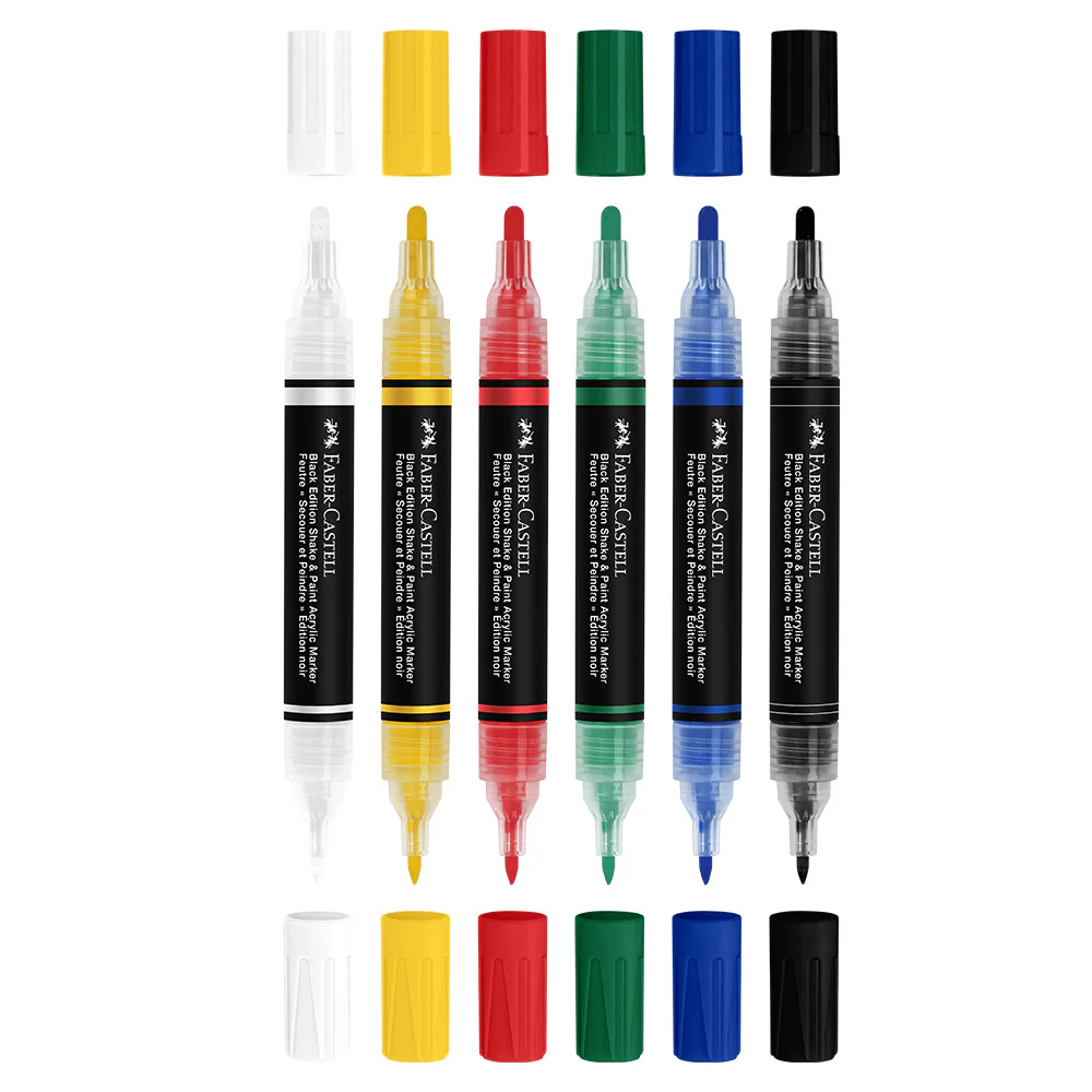 Faber-Castell Black Edition Shake & Paint Acrylic Markers Classic Colours Set of 6 - Image 2