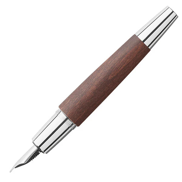 Faber-Castell e-motion Fountain Pen Chrome and Dark Brown Pearwood