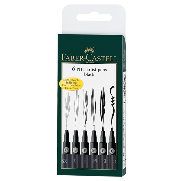 Faber-Castell Pitt Artist Pen Black Set of 6 Assorted Sizes