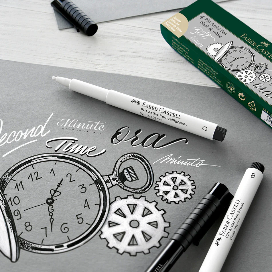 Faber-Castell Pitt Artist Pen Black & White Set of 4