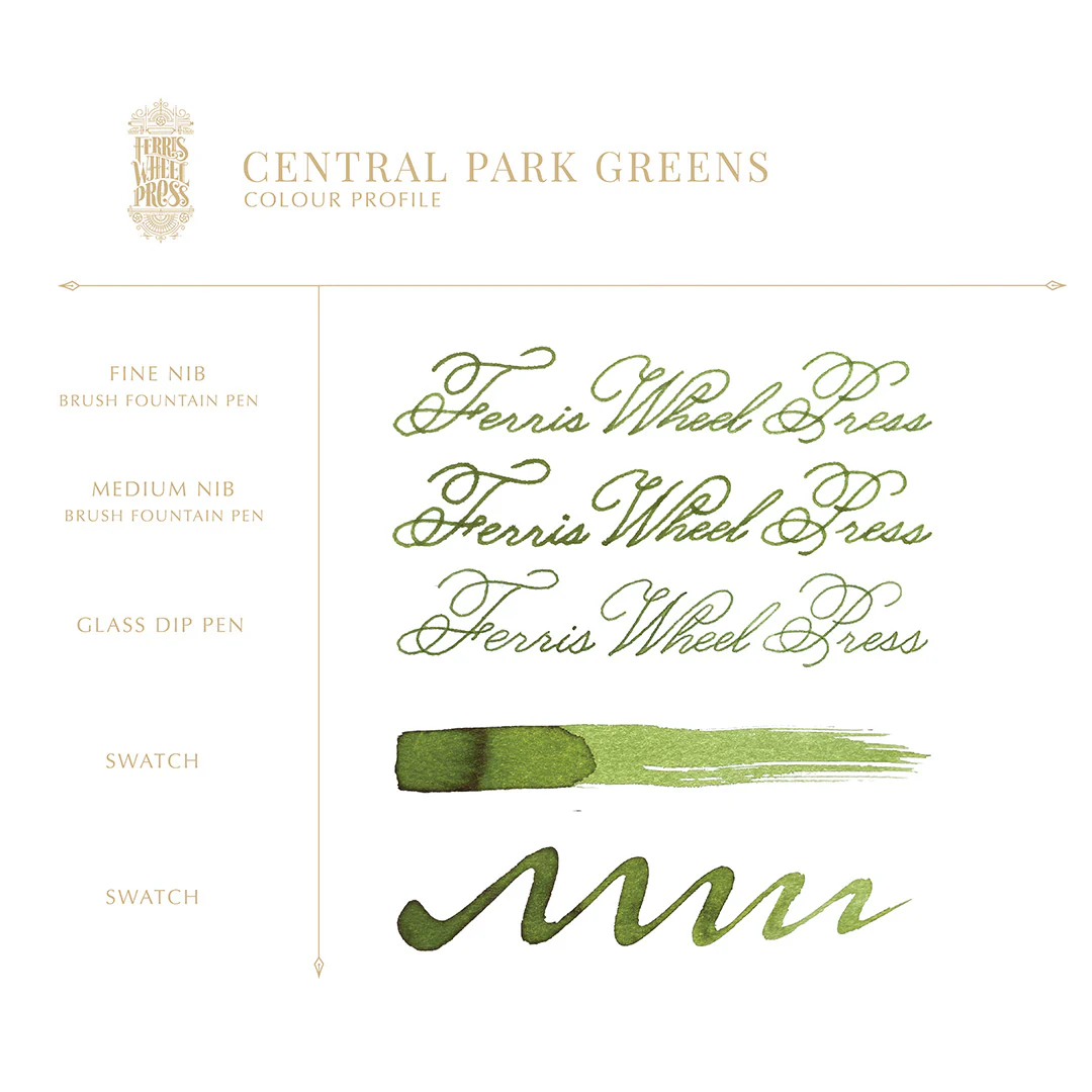 Ferris Wheel Press Fountain Pen Ink 38ml Central Park Greens - Image 2