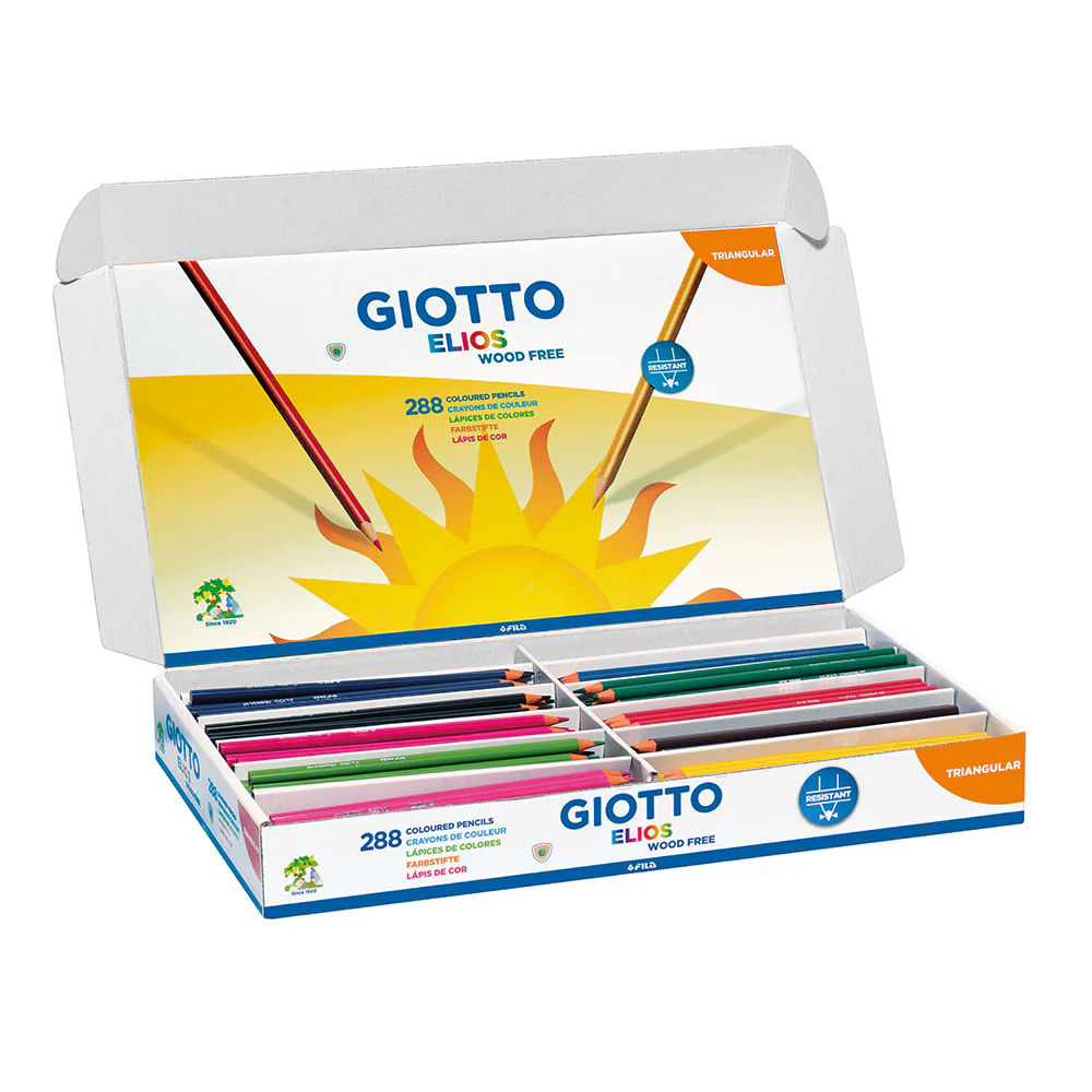 Giotto Elios Wood Free Coloured Pencils Triangular Shape Lead 3.3mm Schoolpack 24x12 Assorted Colours Set of 288