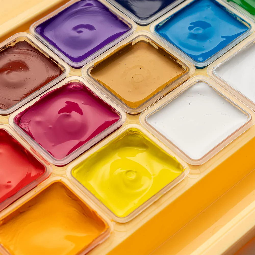 HIMI Jelly Cup Gouache Set of 18 Colours + 3 Brushes Yellow Case - Image 3