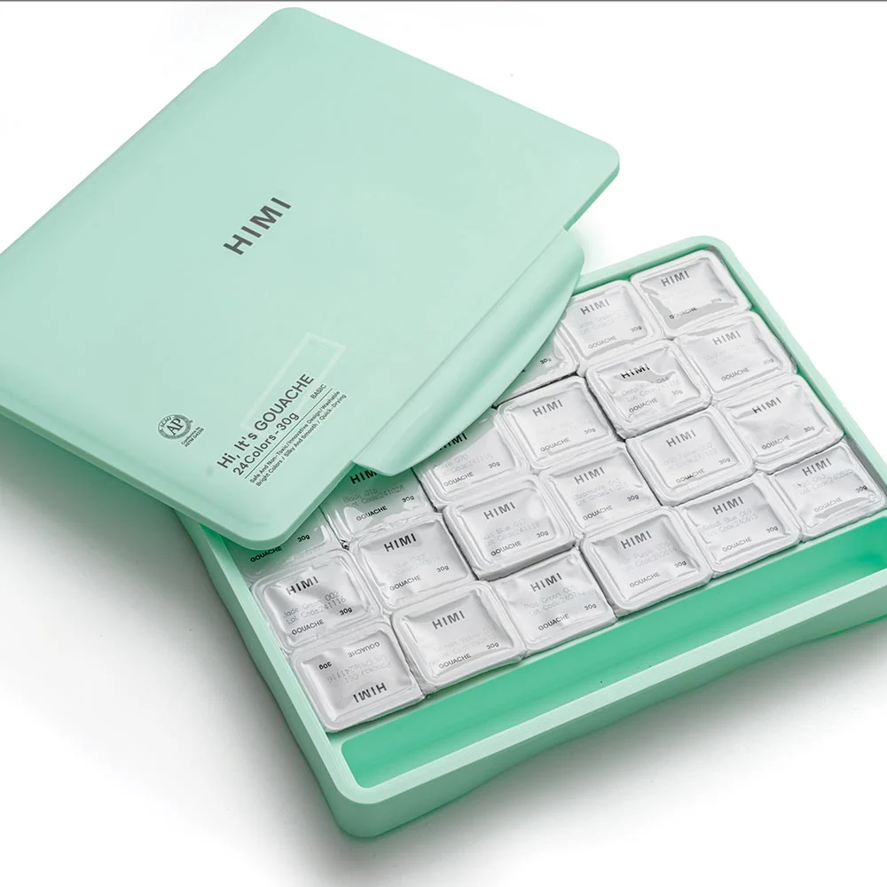 HIMI Jelly Cup Gouache Set of 24 Colours Green Case - Image 3