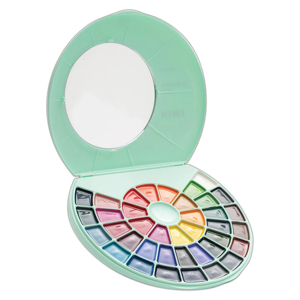 HIMI Semi-Moist Watercolour Set of 38 Pans + Brush Green Case - Image 3
