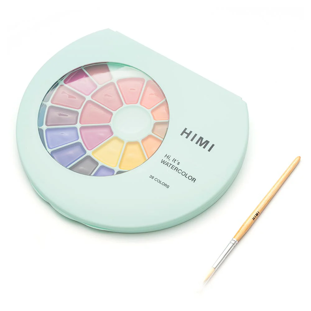 HIMI Semi-Moist Watercolour Set of 38 Pans + Brush Green Case - Image 4