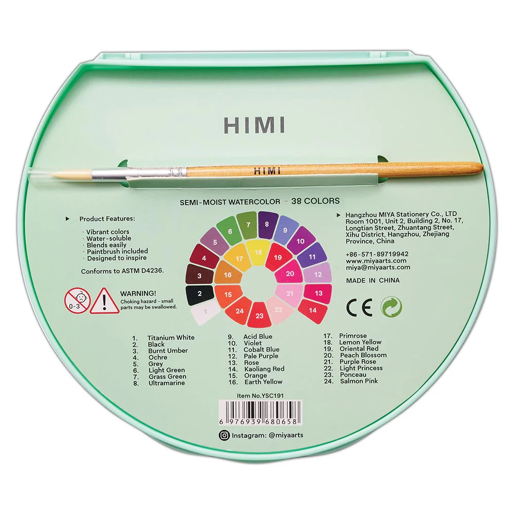 HIMI Semi-Moist Watercolour Set of 38 Pans + Brush Green Case - Image 5