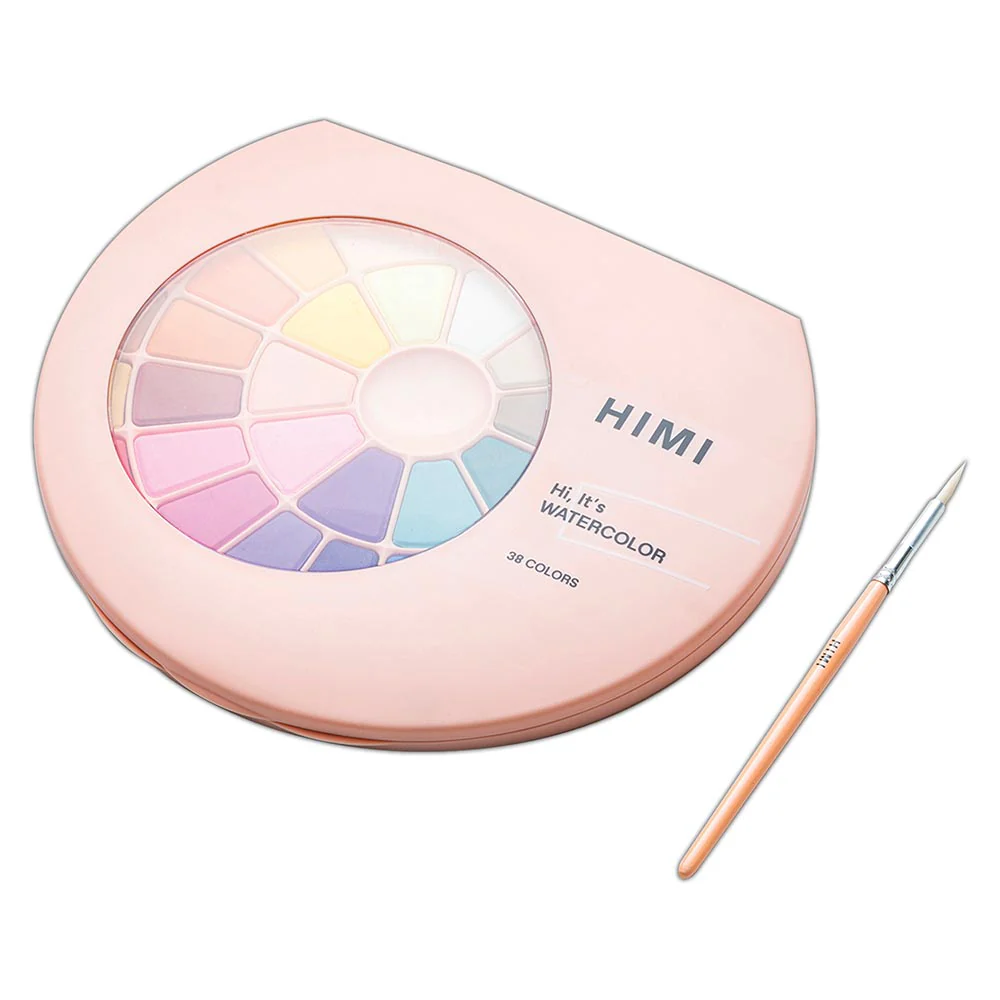 HIMI Solid Watercolour Set of 38 Pans + Brush Pink Case - Image 5