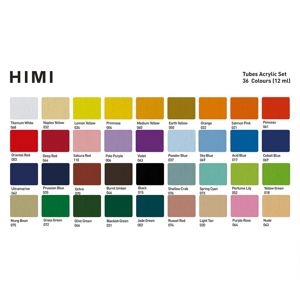 HIMI Tube Acrylic Set of 36 Colours 12ml - Image 2