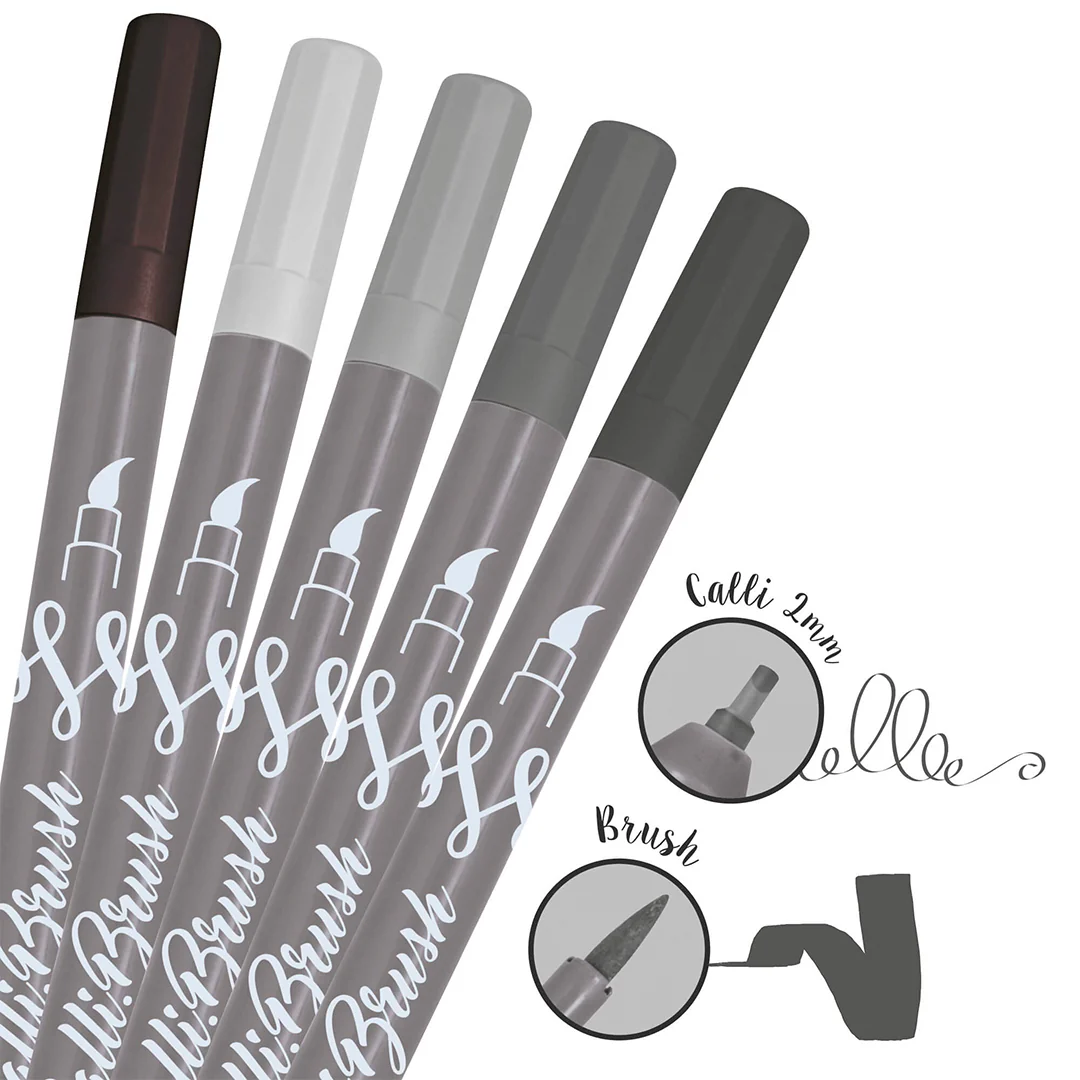 ONLINE Calligraphy Brush Set of 5 Grey - Image 3
