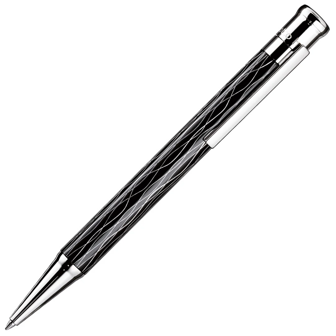 Otto Hutt  design04 Ballpoint Pen Wave Guilloche Black with Platinum Trim