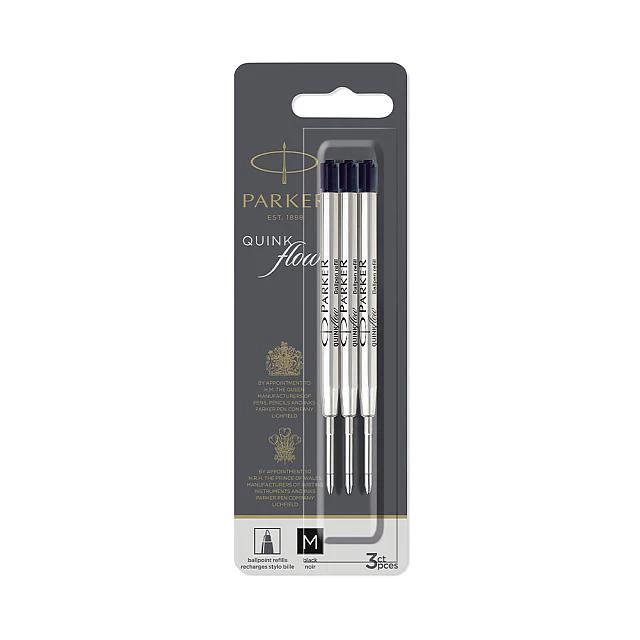 Parker Quinkflow Ballpoint Pen Refill Medium Tip Set of 3 Black
