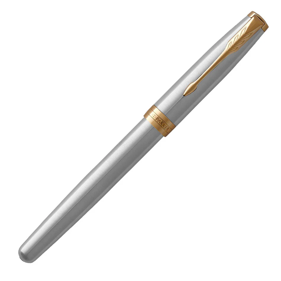 Parker Sonnet Fountain Pen Brushed Steel Gold Trim - Image 2