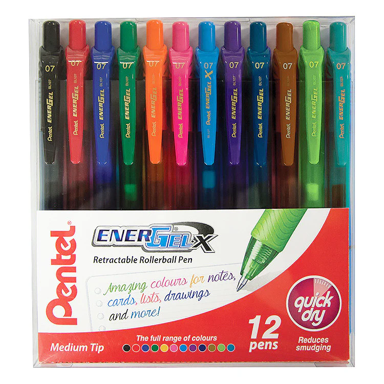 Pentel EnerGel X Gel Rollerball Pen BL107 Set of 12 Assorted