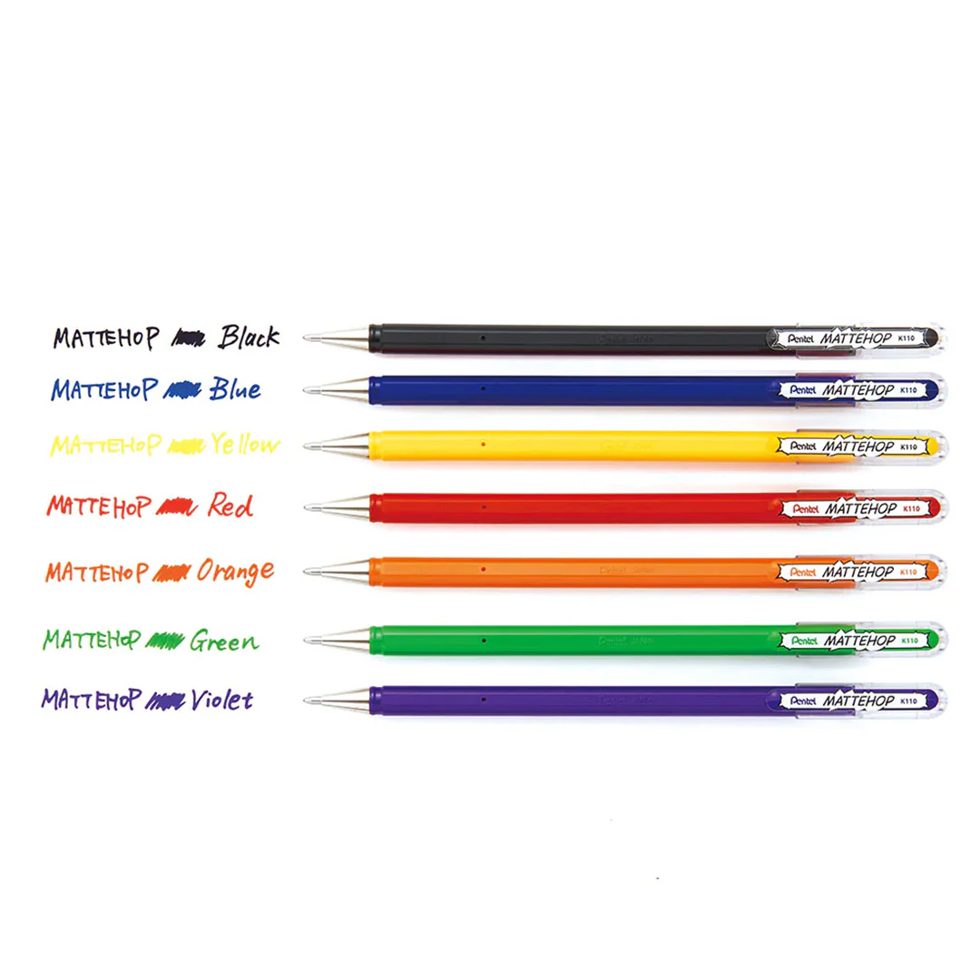 Pentel Mattehop Gel Pen Original Colours Set of 7 - Image 2