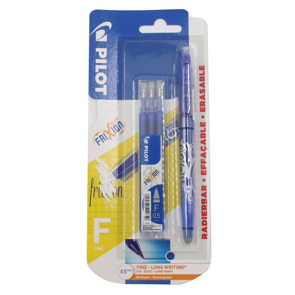 Pilot Frixion Erasable Rollerball Pen Fine Blue with 3 Refills