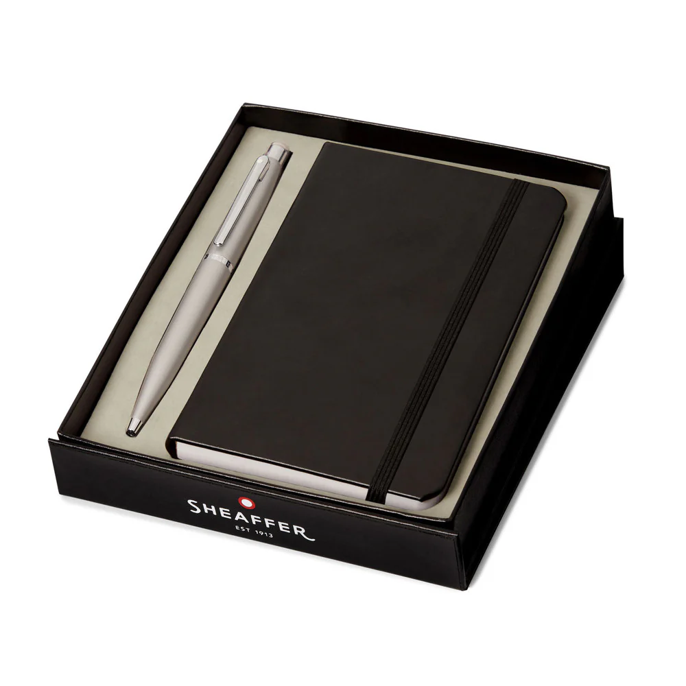 Sheaffer VFM G9400 Ballpoint Pen Strobe Silver with Nickel Trim and A6 Notebook Set