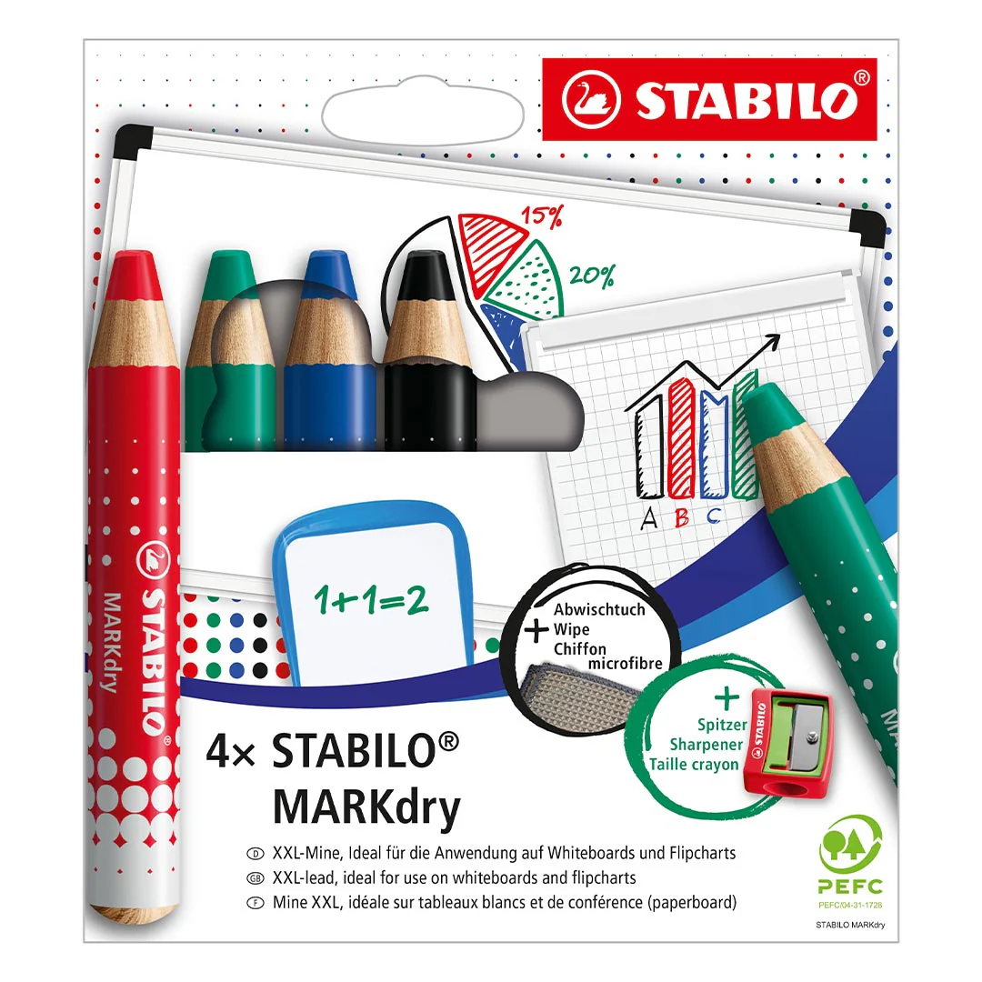 STABILO Markdry Wallet With Sharpener & Cloth Set of 4