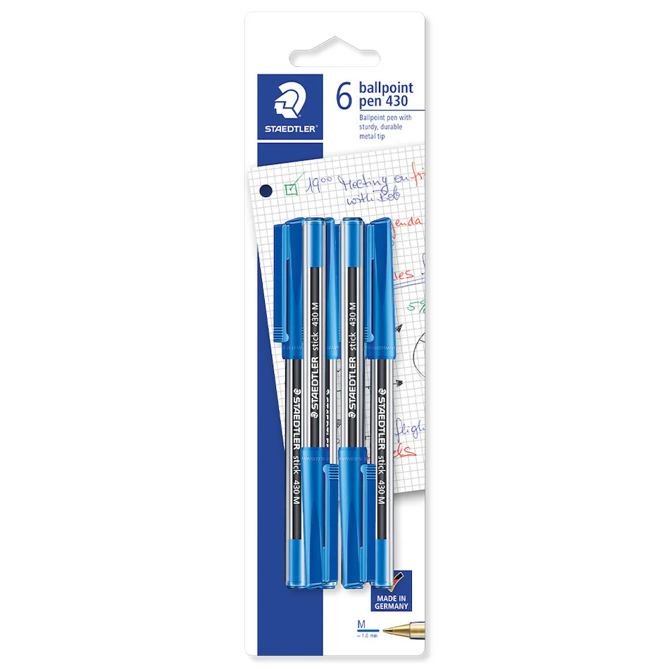 Staedtler Stick 430 Ballpoint Pen Medium Set of 6 Blue