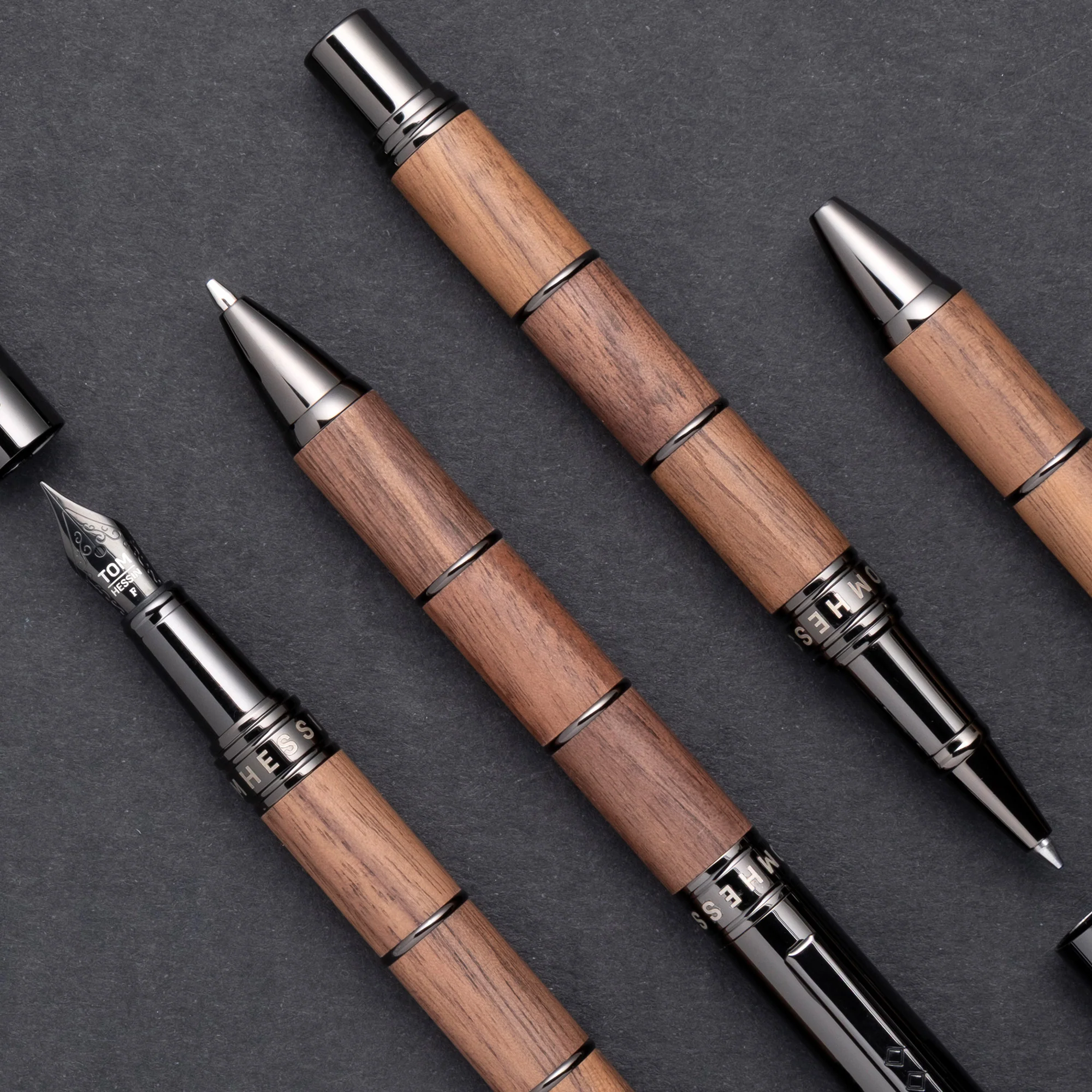 Tom Hessin Revolution Rollerball Pen Rustic Wood Barrel with Gunmetal Trim - Image 4