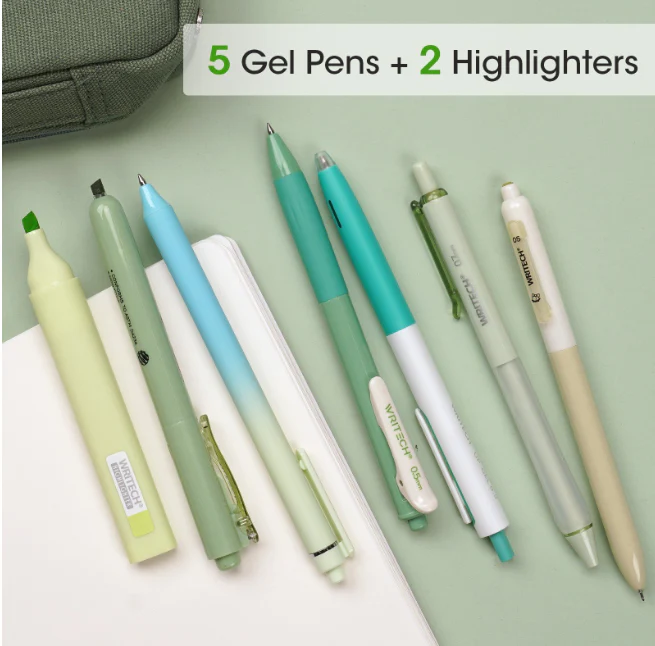 WRITECH 7 Piece Writing Set Green and Black - Image 2