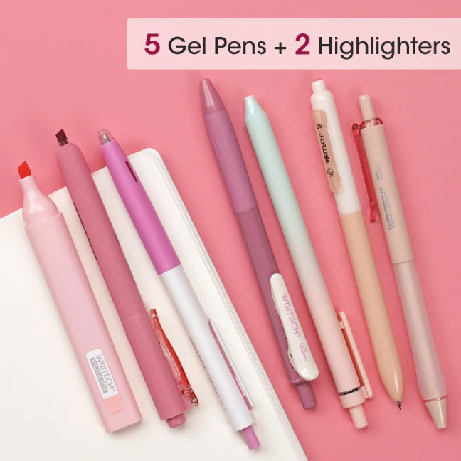 WRITECH 7 Piece Writing Set Pink and Black - Image 2
