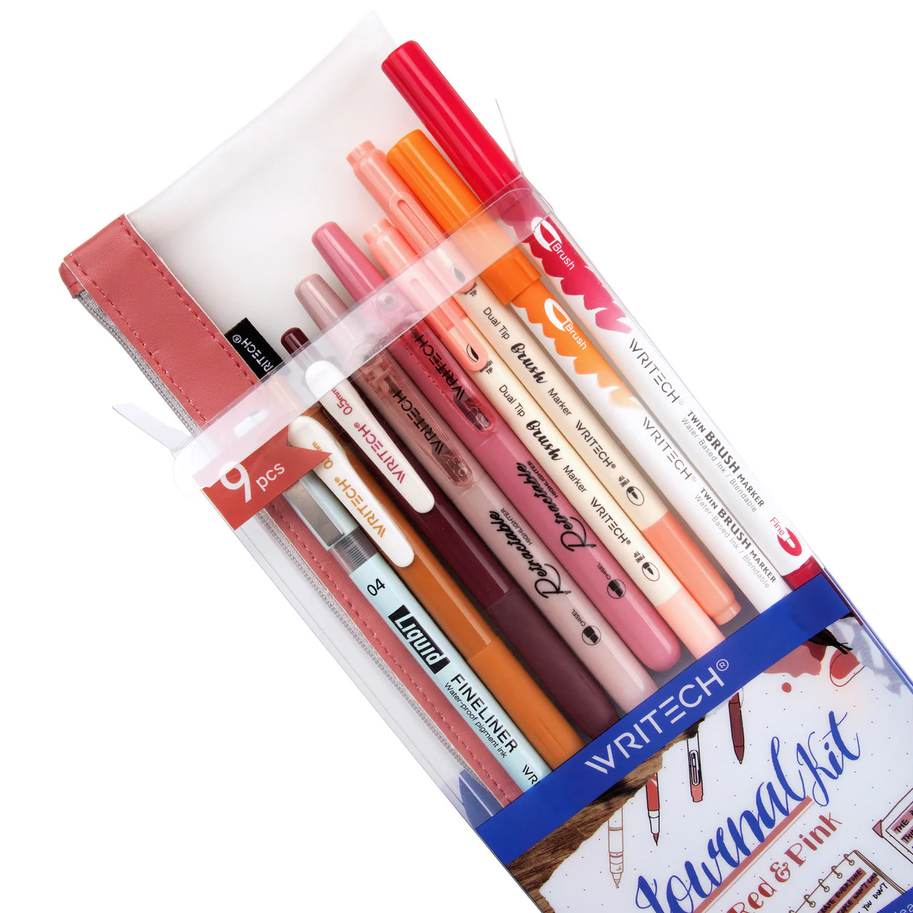 WRITECH 9 Piece Journal Kit with Pencil Case Red and Pink - Image 4
