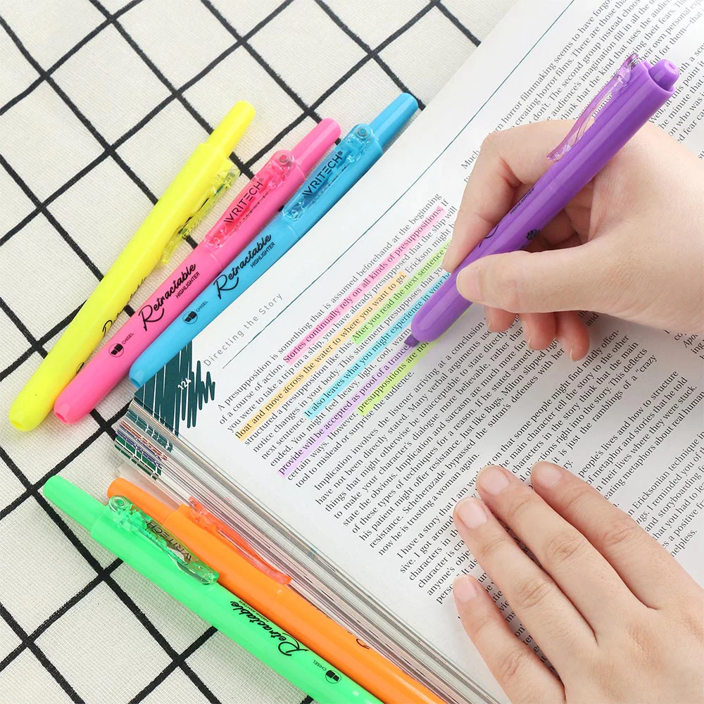 WRITECH Retractable Highlighter Set of 6 Assorted Colours - Image 4