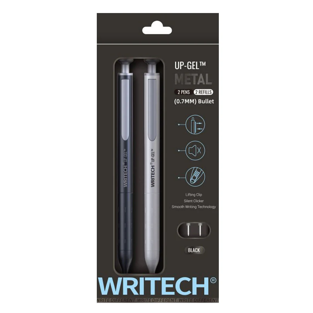 WRITECH Space Up Metal Gel Pens Set of 2 Black and Silver - Image 3
